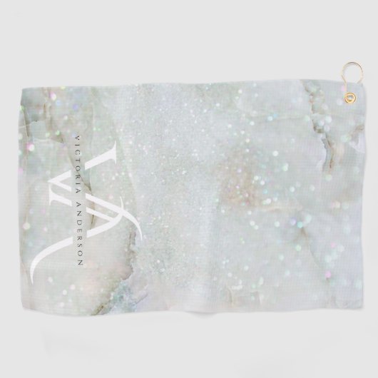 Elegant Glitter Marble Monogram Sparkle Custom Golfhanddoek (Horizontaal)