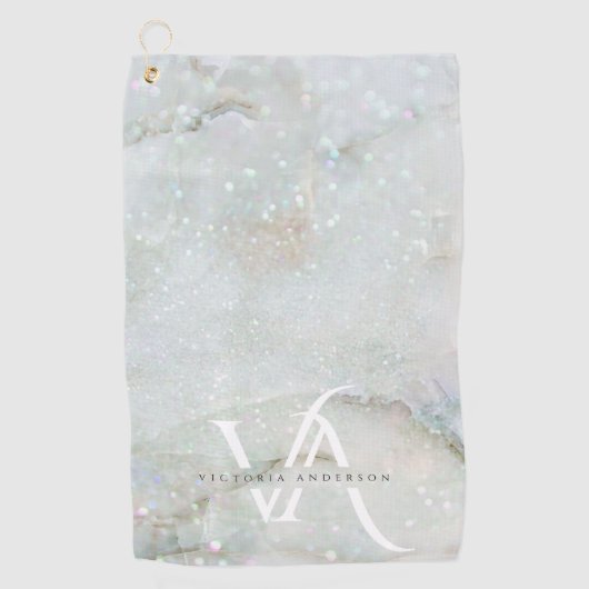 Elegant Glitter Marble Monogram Sparkle Custom Golfhanddoek (Voorkant)