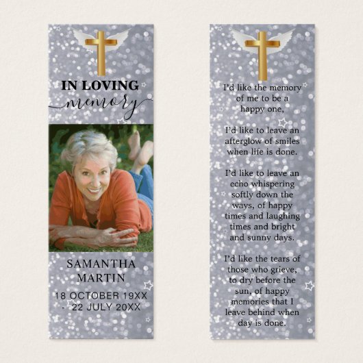 Elegant Glitter Memorial Poem Bladwijzer Mini Visitekaartjes (Voorkant /achterkant)