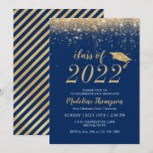 Elegant Glitter Navy Blue Gold Pet Afstuderen Kaart (Voorkant / Achterkant)
