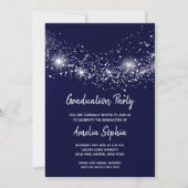 Elegant Glitter Navy Blue Graduation Party nodigt (Voorkant)