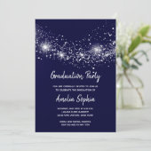 Elegant Glitter Navy Blue Graduation Party nodigt (Staand voorkant)