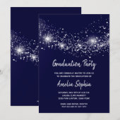 Elegant Glitter Navy Blue Graduation Party nodigt (Voorkant / Achterkant)