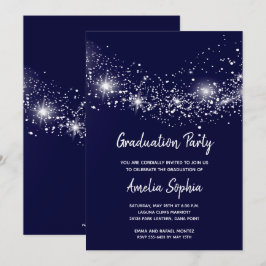 Elegant Glitter Navy Blue Graduation Party nodigt