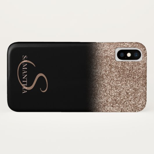 Elegant Glitter Ombre Black Monogram Case-Mate iPhone Case (Achterkant (horizontaal))