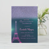 Elegant Glitter Ombre, Eiffel Tower Quinceanera Kaart (Staand voorkant)