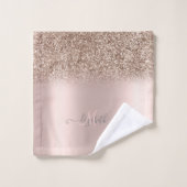 Elegant Glitter Ombre Roos Gold Monogram Bad Handdoek (Wasdoekje)