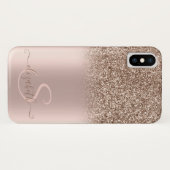 Elegant Glitter Ombre Roos Gold Monogram Case-Mate iPhone Case (Achterkant (horizontaal))