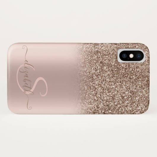 Elegant Glitter Ombre Roos Gold Monogram Case-Mate iPhone Case (Achterkant (horizontaal))