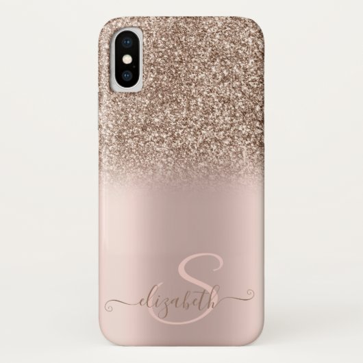 Elegant Glitter Ombre Roos Gold Monogram Case-Mate iPhone Case (Achterkant)
