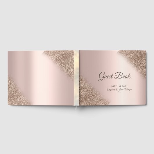 Elegant Glitter Ombre Roos Gold Wedding Gastenboek (Volledig)
