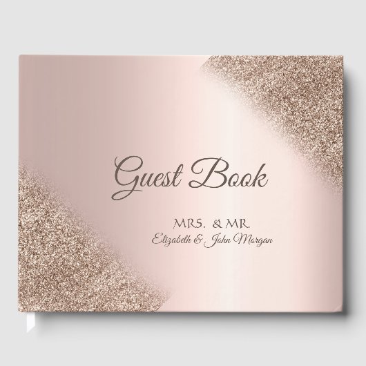 Elegant Glitter Ombre Roos Gold Wedding Gastenboek (Voorkant)