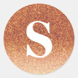 Elegant Glitter Oranje Monogram Envelope Seal Ronde Sticker