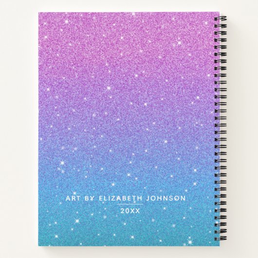 Elegant Glitter Paars Blue Ombre Sketchbook Notitieboek (Achterkant)