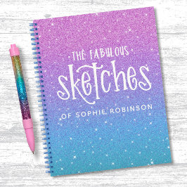 Elegant Glitter Paars Blue Ombre Sketchbook Notitieboek