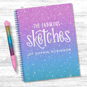 Elegant Glitter Paars Blue Ombre Sketchbook Notitieboek