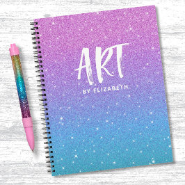 Elegant Glitter Paars Blue Ombre Sketchbook Notitieboek