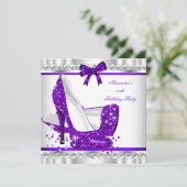Elegant Glitter Paars Glamor High Heel Silver 3c Kaart (Staand voorkant)