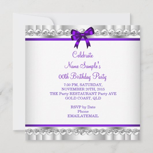 Elegant Glitter Paars Glamor High Heel Silver 3c Kaart (Achterkant)