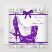 Elegant Glitter Paars Glamor High Heel Silver 3c Kaart (Voorkant)