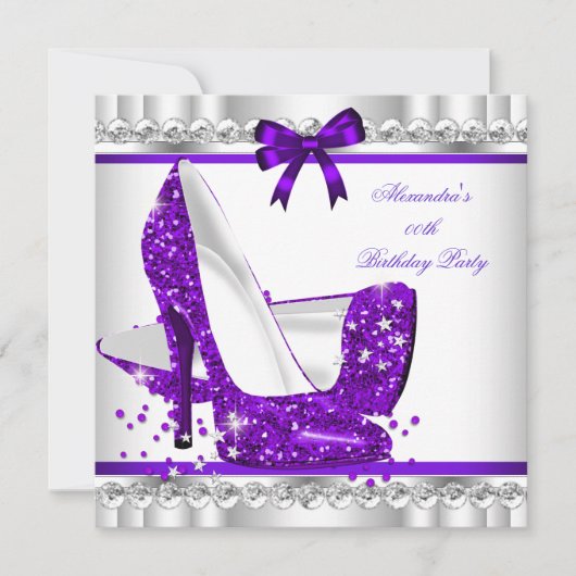 Elegant Glitter Paars Glamor High Heel Silver 3c Kaart (Voorkant)