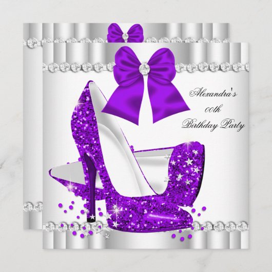 Elegant Glitter Paars Glamor High Heels White Kaart (Voorkant / Achterkant)