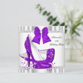 Elegant Glitter Paars Glamor High Heels White Kaart (Staand voorkant)