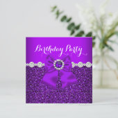 Elegant Glitter Paars Pearl Diamonds Bow Birthday Kaart (Staand voorkant)