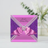 Elegant Glitter Paars Pink Diamond Bow Birthday Kaart (Staand voorkant)