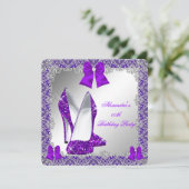 Elegant Glitter Paars Stiletto Birthday Party Kaart (Staand voorkant)