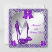 Elegant Glitter Paars Stiletto Birthday Party Kaart (Voorkant)