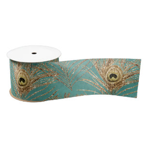 Elegant Glitter Peacock-feaderpatroon  Satijnen Lint