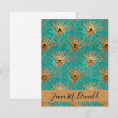 Elegant Glitter Peacock Feathers Gepersonaliseerd Notitiekaartje (Voorkant / Achterkant)