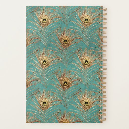 Elegant Glitter Peacock Feathers Gepersonaliseerd Planner (Achterkant)