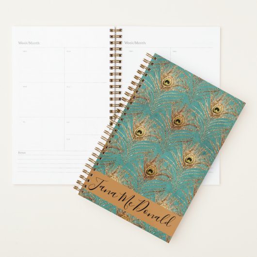 Elegant Glitter Peacock Feathers Gepersonaliseerd Planner (Display)