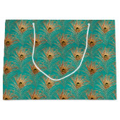 Elegant Glitter Peacock Feathers Patroon Groot Cadeauzakje (Voorkant)