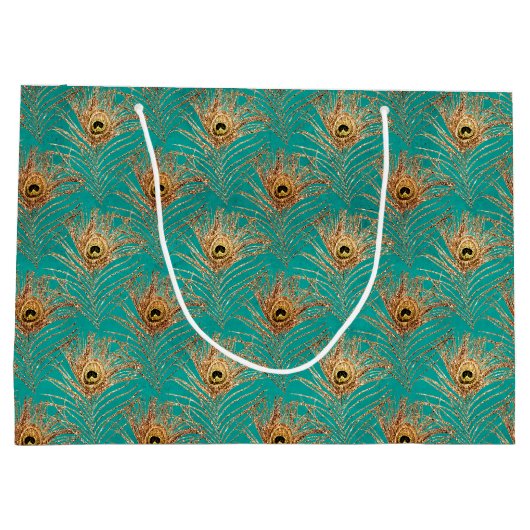 Elegant Glitter Peacock Feathers Patroon Groot Cadeauzakje (Achterkant)