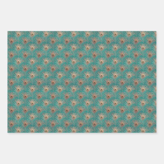Elegant Glitter Peacock Feathers Patroon Inpakpapier Vel (Voorkant)