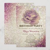 Elegant Glitter Pink Birthday Uitnodiging (Voorkant / Achterkant)