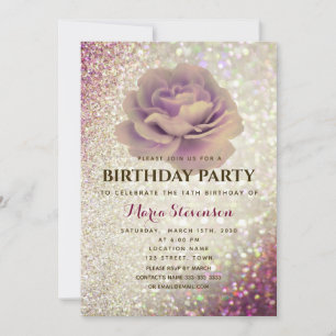 Elegant Glitter Pink Birthday Uitnodiging