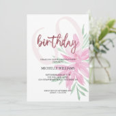 Elegant Glitter Pink Calligraphy Birthday Invitati Kaart (Staand voorkant)