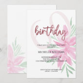 Elegant Glitter Pink Calligraphy Birthday Invitati Kaart (Voorkant / Achterkant)