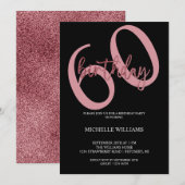 Elegant Glitter Pink Calligraphy Birthday Invitati Kaart (Voorkant / Achterkant)