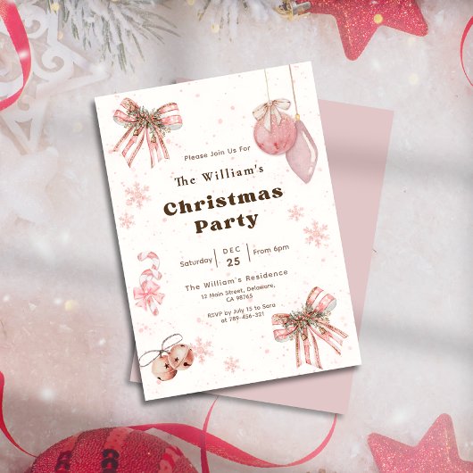 Elegant Glitter Pink Coquette Christmas Party Kaart