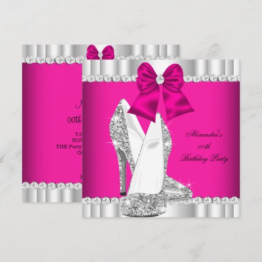 Elegant Glitter Pink Silver Glamor High Hiel Kaart (Voorkant / Achterkant)