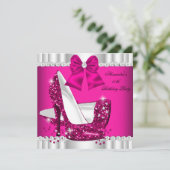 Elegant Glitter Pink White Glamor High Hiel Kaart (Staand voorkant)