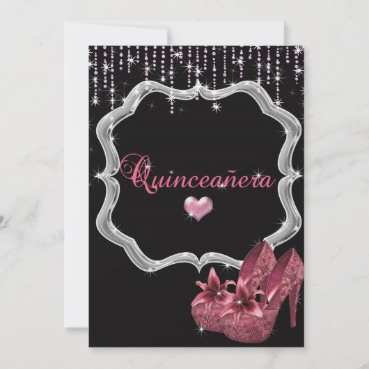 Elegant, Glitter, Quinceanera Uitnodiging (Voorkant)