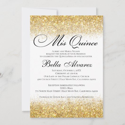 Elegant Glitter Quinceañera Uitnodiging Mis Quince (Voorkant)