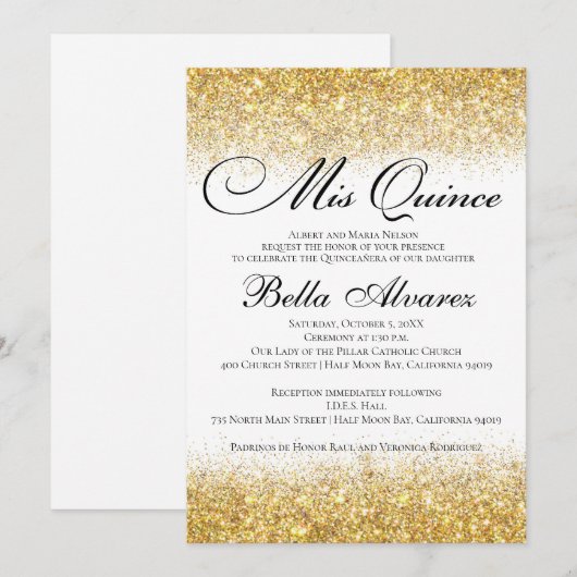 Elegant Glitter Quinceañera Uitnodiging Mis Quince (Voorkant / Achterkant)