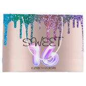 Elegant Glitter Rainbow Drips Roos Gold Sweet 16 Groot Cadeauzakje (Achterkant)